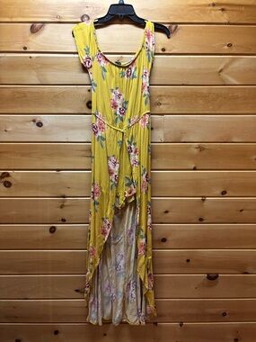 Rue21 Yellow Floral High-Low Maxi Dress with Pink Blooms